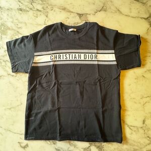 Dior Black Tee with White 'Christian Dior' Chest Stripe